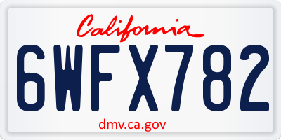 CA license plate 6WFX782