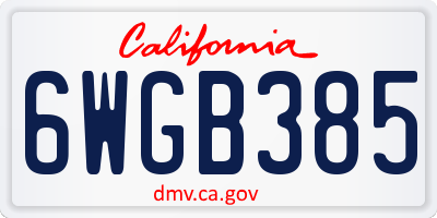CA license plate 6WGB385
