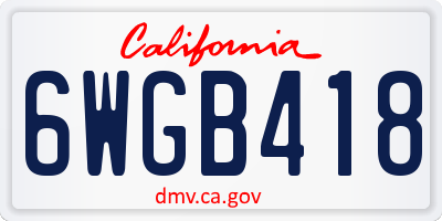 CA license plate 6WGB418