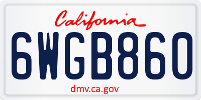 CA license plate 6WGB860