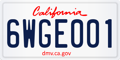 CA license plate 6WGE001