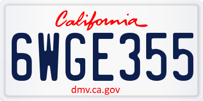 CA license plate 6WGE355
