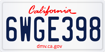 CA license plate 6WGE398