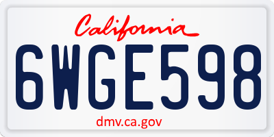 CA license plate 6WGE598
