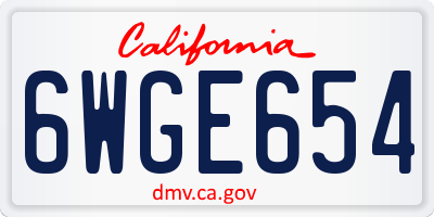CA license plate 6WGE654