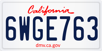 CA license plate 6WGE763