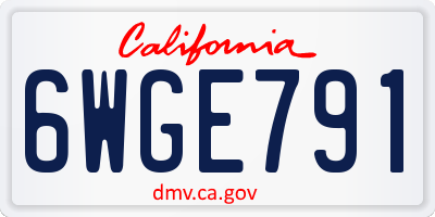 CA license plate 6WGE791