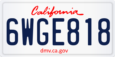 CA license plate 6WGE818