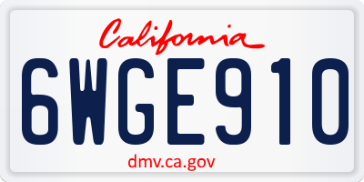 CA license plate 6WGE910