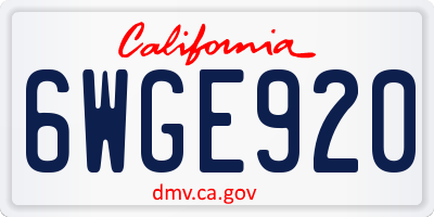 CA license plate 6WGE920