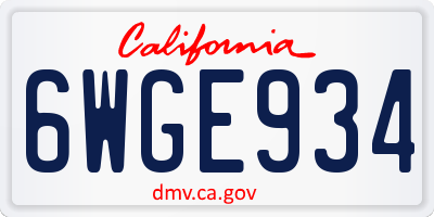 CA license plate 6WGE934