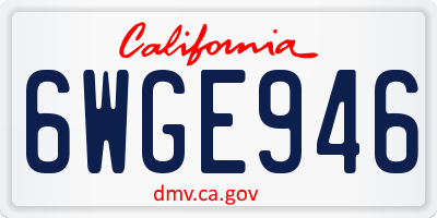 CA license plate 6WGE946