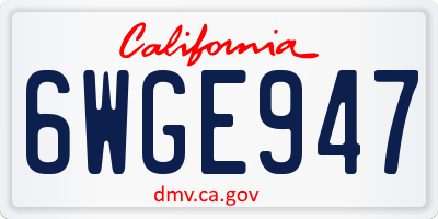 CA license plate 6WGE947