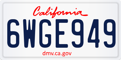 CA license plate 6WGE949