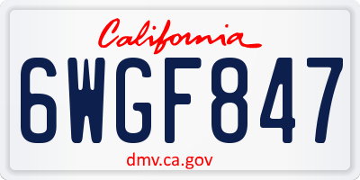 CA license plate 6WGF847
