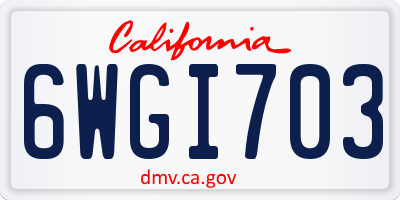 CA license plate 6WGI703