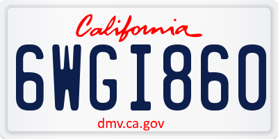 CA license plate 6WGI860
