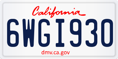 CA license plate 6WGI930