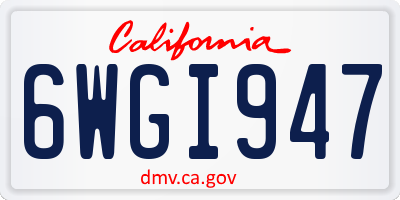 CA license plate 6WGI947