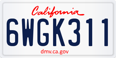 CA license plate 6WGK311