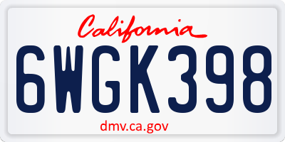 CA license plate 6WGK398