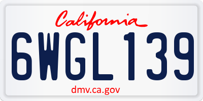 CA license plate 6WGL139