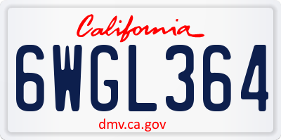 CA license plate 6WGL364