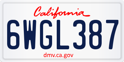 CA license plate 6WGL387