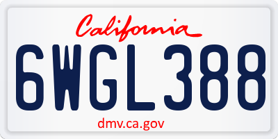 CA license plate 6WGL388