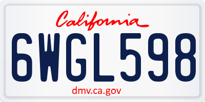 CA license plate 6WGL598