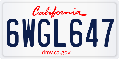 CA license plate 6WGL647
