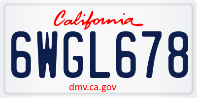 CA license plate 6WGL678
