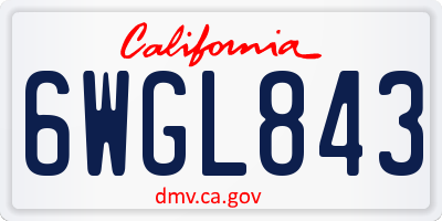 CA license plate 6WGL843