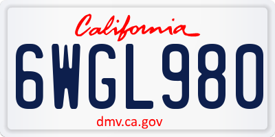 CA license plate 6WGL980