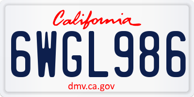 CA license plate 6WGL986