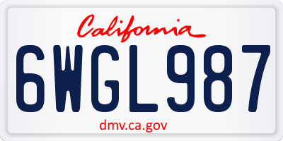 CA license plate 6WGL987