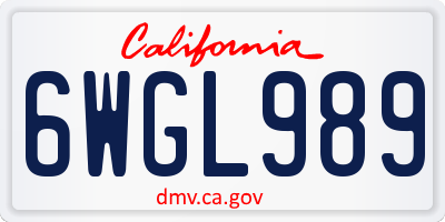 CA license plate 6WGL989