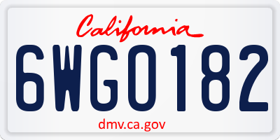 CA license plate 6WGO182