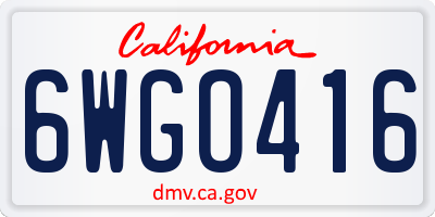 CA license plate 6WGO416