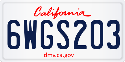 CA license plate 6WGS203