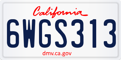 CA license plate 6WGS313