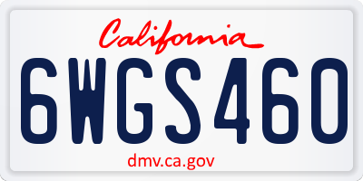 CA license plate 6WGS460