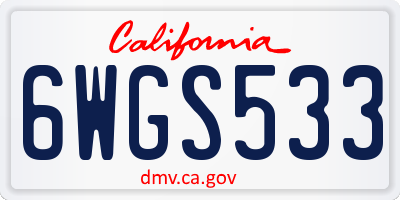 CA license plate 6WGS533