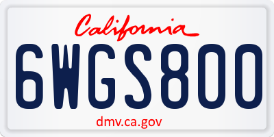 CA license plate 6WGS800