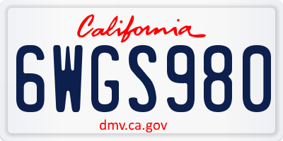 CA license plate 6WGS980