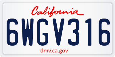 CA license plate 6WGV316