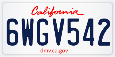 CA license plate 6WGV542