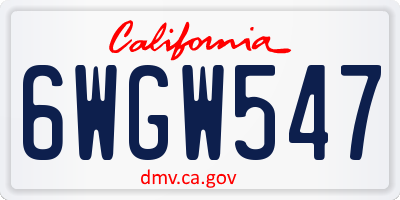 CA license plate 6WGW547
