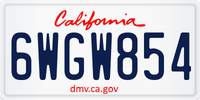 CA license plate 6WGW854