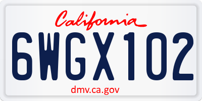 CA license plate 6WGX102